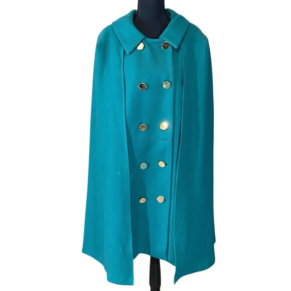 NWT Eloquii Plus Size Cape Cloak Coat Teal Double Breasted Gold Buttons 18/20 - Picture 1 of 12